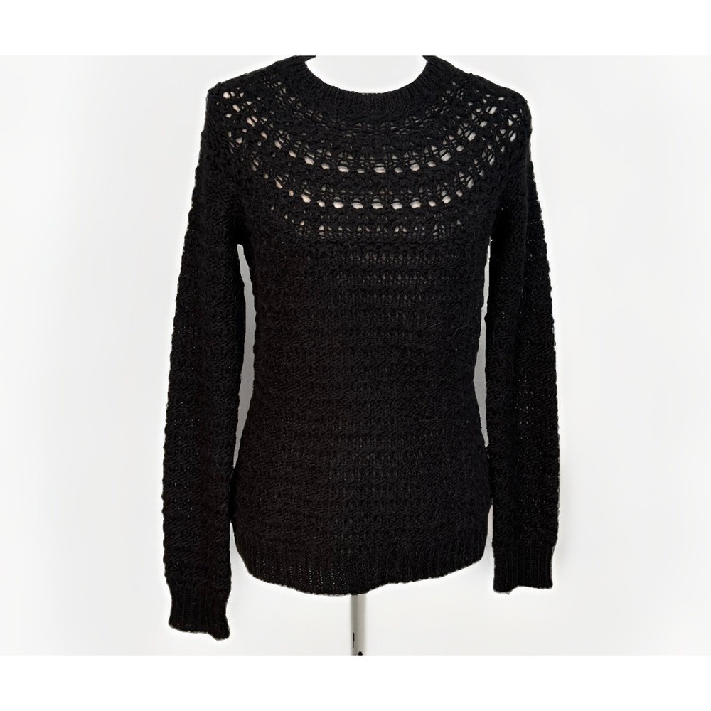 Lauren Ralph Lauren Alpaca Wool Open Knit Sweater M Black Quiet Luxury